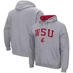 Мужской серый пуловер с капюшоном Washington State Cougars Arch &amp; Logo 3.0 с принтом меланжевого цвета Colosseum