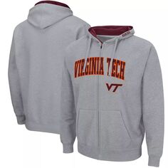 Мужская серая толстовка с молнией во всю длину Virginia Tech Hokies Arch &amp; Logo 3.0 Colosseum