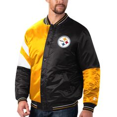 Мужская черная/золотая атласная куртка с длинными кнопками Pittsburgh Steelers Leader Varsity Varsity Starter