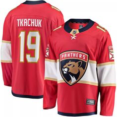 Мужская футболка с логотипом Мэттью Ткачука Red Florida Panthers, домашняя отколовшаяся футболка игрока Fanatics