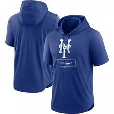 Мужской пуловер с короткими рукавами и капюшоном с логотипом Royal New York Mets Lockup Performance Nike