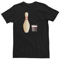 Мужская футболка с большой булавкой для боулинга Lebowski и стаканом виски Licensed Character