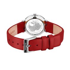 Женские классические миланские часы из нержавеющей стали с красным кожаным ремешком в коробке BERING