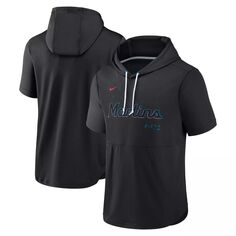 Мужской черный пуловер с капюшоном Miami Marlins Springer Team с короткими рукавами Nike