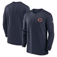 Мужской темно-синий топ Chicago Bears 2023 Sideline Performance с молнией четверть рукава и длинными рукавами Nike