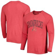 Мужская футболка Concepts Sport Red Arizona Diamondbacks Inertia Raglan с длинным рукавом в стиле Хенли