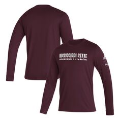 Мужская темно-бордовая футболка с длинным рукавом Mississippi State Bulldogs Sideline Locker Strikethrough Creator AEROREADY adidas