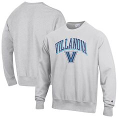 Мужской серый пуловер обратного плетения Villanova Wildcats Arch Over Logo с капюшоном Champion