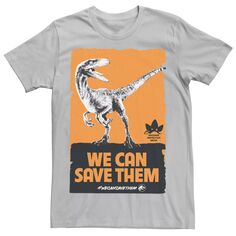 Мужская футболка с плакатом «Мир Юрского периода: можем мы спасти их» Jurassic World, серебристый