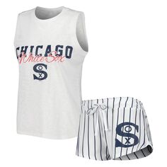 Women&apos;s Concepts Sport White Chicago White Sox Reel в тонкую полоску майка и шорты для сна Unbranded