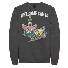 Мужские квадратные штаны «Губка Боб» Патрик Стар Добро пожаловать в Санта-Рождество флисовый пуловер с графическим рисунком Nickelodeon