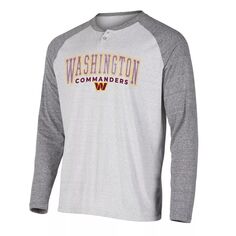 Мужская футболка Concepts Sport Heather Grey Washington Commanders Ledger Raglan с длинным рукавом в стиле Хенли