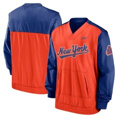 Мужской пуловер с v-образным вырезом королевского/оранжевого цвета New York Mets Cooperstown Collection Nike