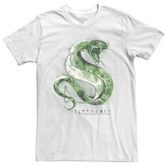Мужская футболка Слизерин со змеиным акварельным логотипом и графическим рисунком Harry Potter