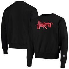 Мужской черный пуловер обратного переплетения с логотипом Nebraska Huskers Vault Logo Champion
