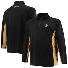 Мужская фирменная черная/золотая куртка реглан New Orleans Saints Big &amp; Tall из полиэстера с молнией в четверть Fanatics