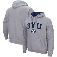 Мужской серый пуловер с капюшоном BYU Cougars Arch &amp; Logo 3.0 BYU Cougars Colosseum