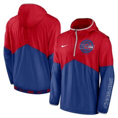 Мужская красная/королевская куртка Chicago Cubs с капюшоном и молнией до половины Nike