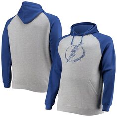 Мужской пуловер с капюшоном с принтом реглан серого/синего цвета с логотипом Tampa Bay Lightning Big &amp; Tall Fanatics