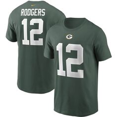 Мужская зеленая футболка с именем и номером Green Bay Packers Aaron Rodgers Nike