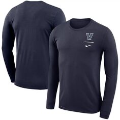 Мужская темно-синяя футболка с длинными рукавами и логотипом Villanova Wildcats Stack Legend Performance Nike