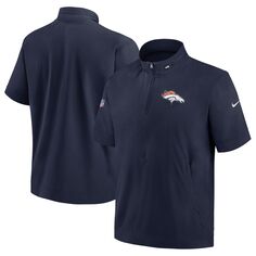 Мужская темно-синяя куртка с капюшоном и молнией четверть с короткими рукавами Denver Broncos Sideline Coach Nike