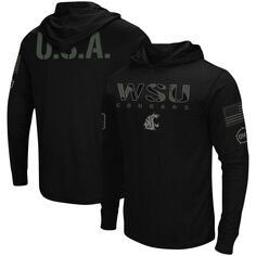 Мужская черная футболка с длинным рукавом и капюшоном Washington State Cougars OHT Military Appreciation Colosseum