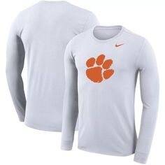 Мужская белая футболка с длинным рукавом Clemson Tigers School Logo Performance Legend Nike