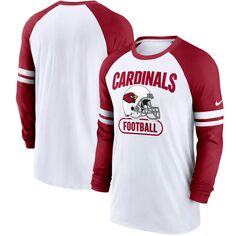 Мужская белая/кардинал Arizona Cardinals Throwback футболка с длинным рукавом реглан Nike