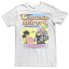 Мужская футболка Captain Never Give Up Carol Corps с графическим плакатом в стиле ретро Marvel