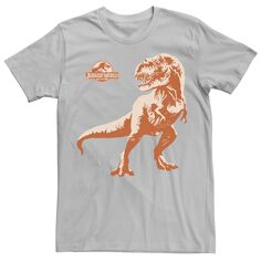 Мужская футболка T-Rex оранжевого цвета с портретом Jurassic World, серебристый