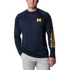 Мужская футболка Columbia Navy Michigan Wolverines Terminal Tackle Omni-Shade реглан с длинным рукавом