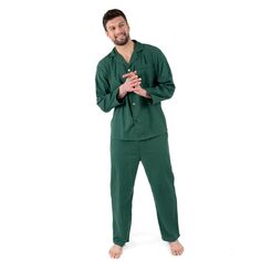 Мужская фланелевая пижама из двух частей Leveret, зеленый