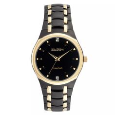 Мужские часы с черными и золотистыми бриллиантами - FG8021KL Elgin