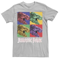 Мужская футболка в стиле поп-арт с оригинальными квадратами «Парк Юрского периода» в стиле «Дино» Jurassic World, серебристый