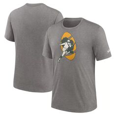 Мужская футболка с логотипом Heather Charcoal Green Bay Packers Rewind Logo Tri-Blend Nike
