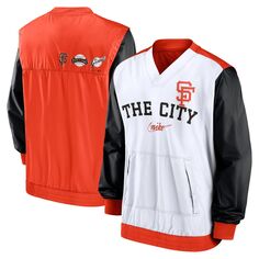 Мужской белый/оранжевый пуловер с v-образным вырезом San Francisco Giants Rewind Warmup Jacket Nike