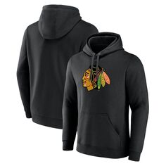 Мужской черный пуловер с капюшоном с логотипом Chicago Blackhawks Primary Fanatics