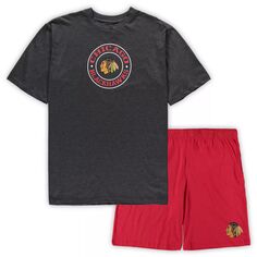 Мужская футболка Concepts Sport красная/темно-серая с надписью Chicago Blackhawks Big &amp; Tall, комплект для сна и шорты