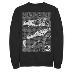 Мужской флисовый пуловер с изображением двух костей тираннозавра «Мир Юрского периода» и схематическим графическим орнаментом. Jurassic World, черный
