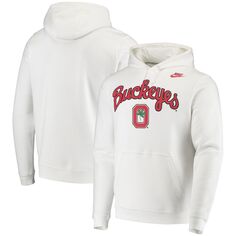 Мужской белый пуловер с капюшоном и надписью Ohio State Buckeyes Script Vintage School Logo Nike
