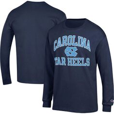 Мужская темно-синяя футболка North Carolina Tar Heels с длинным рукавом и высоким мотором Champion