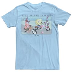 Мужская футболка SpongeBob SquarePants Ride or Die Friends 1999 с портретным рисунком Nickelodeon, светло-синий
