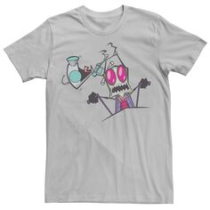 Мужская футболка с изображением портрета Захватчик Зим Гир, тянущий антенны Зима Nickelodeon, серебристый