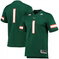 Мужская зеленая футбольная майка #1 Miami Hurricanes Team Premier adidas