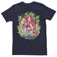 Мужская футболка The Little Mermaid Ariel &amp; Flounder с цветочным принтом Disney, синий