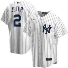 Мужская футболка с именем Дерека Джетера Уайта/темно-синего цвета «Нью-Йорк Янкиз» домашняя реплика с именем игрока Nike