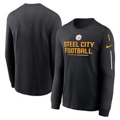 Мужская черная футболка с длинным рукавом и надписью команды Pittsburgh Steelers Team Nike