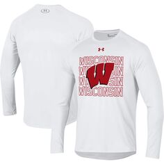 Мужская футболка White Wisconsin Badgers 2023 Sideline Tech реглан с длинным рукавом Under Armour