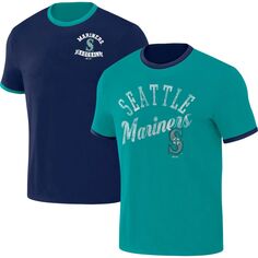 Мужская двусторонняя футболка Darius Rucker Collection от Fanatics Navy/Aqua Seattle Mariners Two-Way Ringer